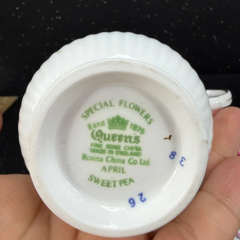 Queen's Special Flowers April Sweet Pea Tea Cup Saucer Set Rosina China England